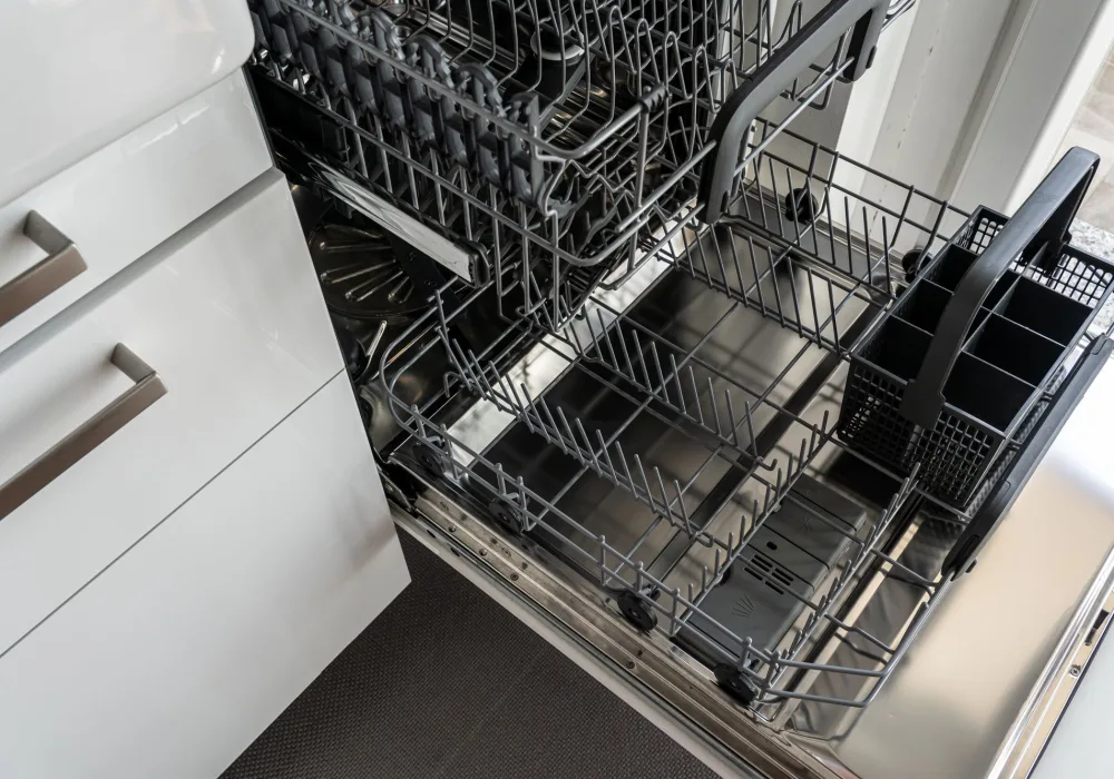 Open refrigerator stocked with fresh food in a family kitchen